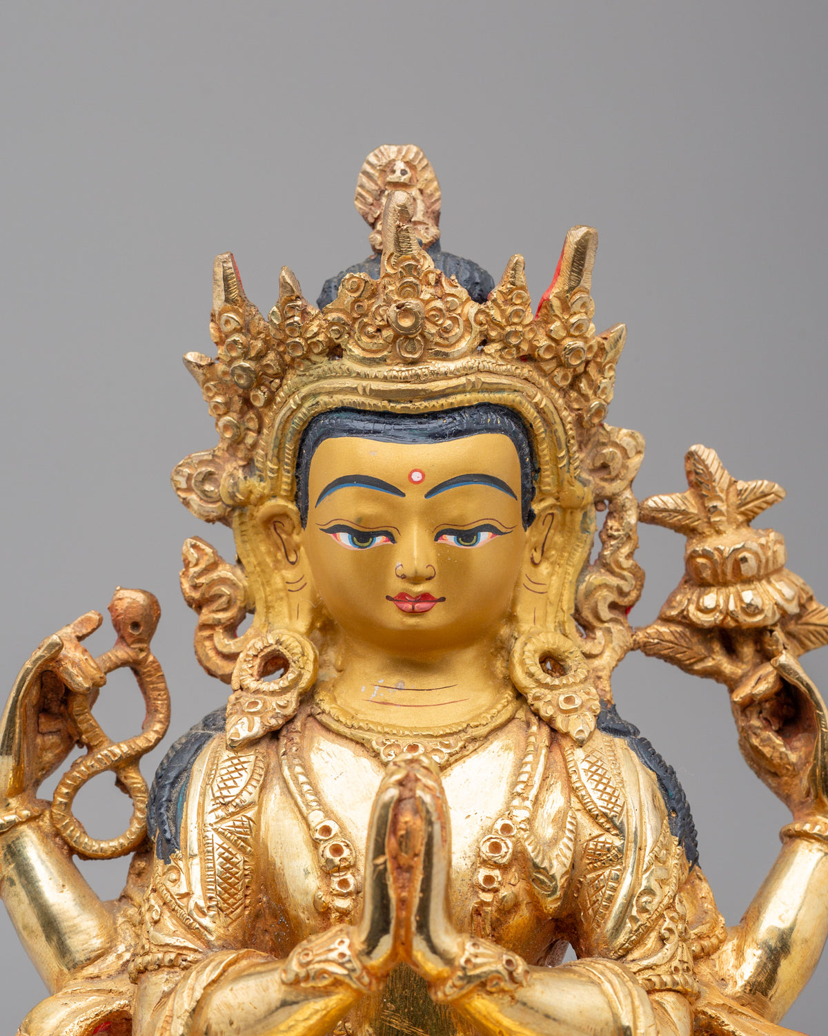 Sacred Avalokiteshvara Compassion Statue | 24K Gold Plated Copper Sculpture