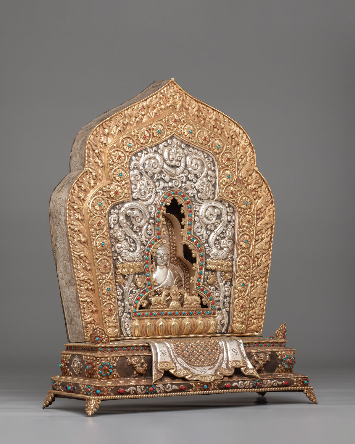 Tibetan Buddha Ghau Box | Gold and Silver Plated Shakyamuni Shrine
