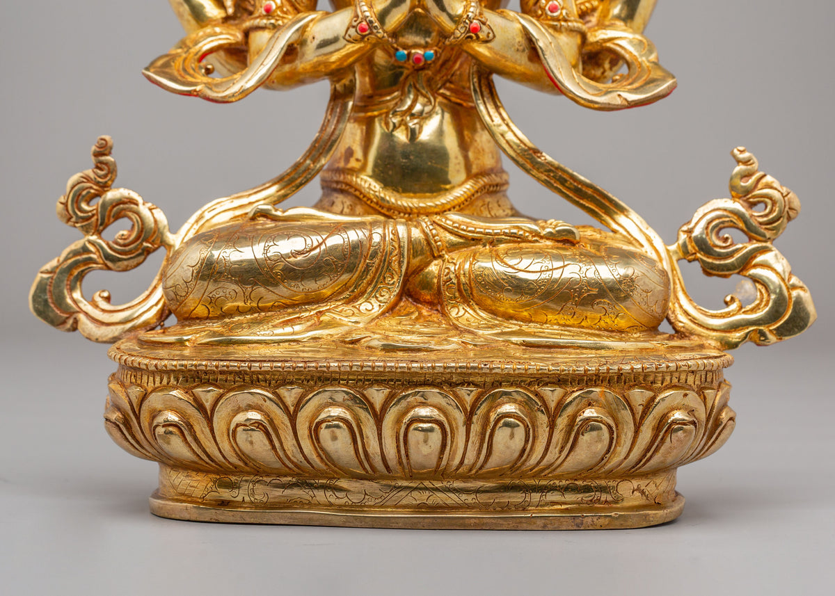 Buddhist Altar Chenrezig Sculpture | 24K Gold Gilded Compassion Statue