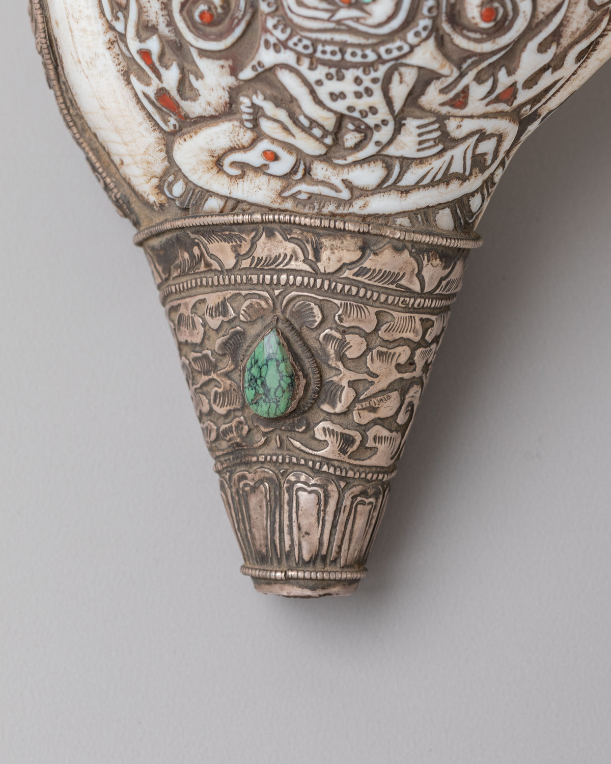 Traditional Buddhist Conch Shell | Silver Embellished Ritual Instrument