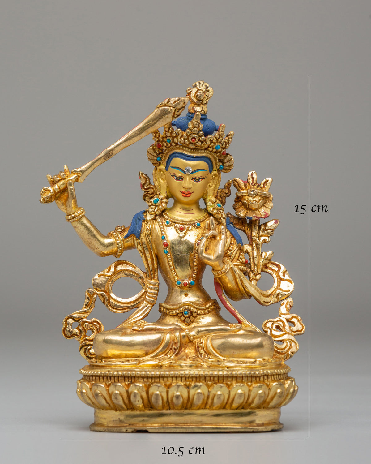 24K Gold Plated Manjushri Sculpture | Wisdom Deity Sculpture