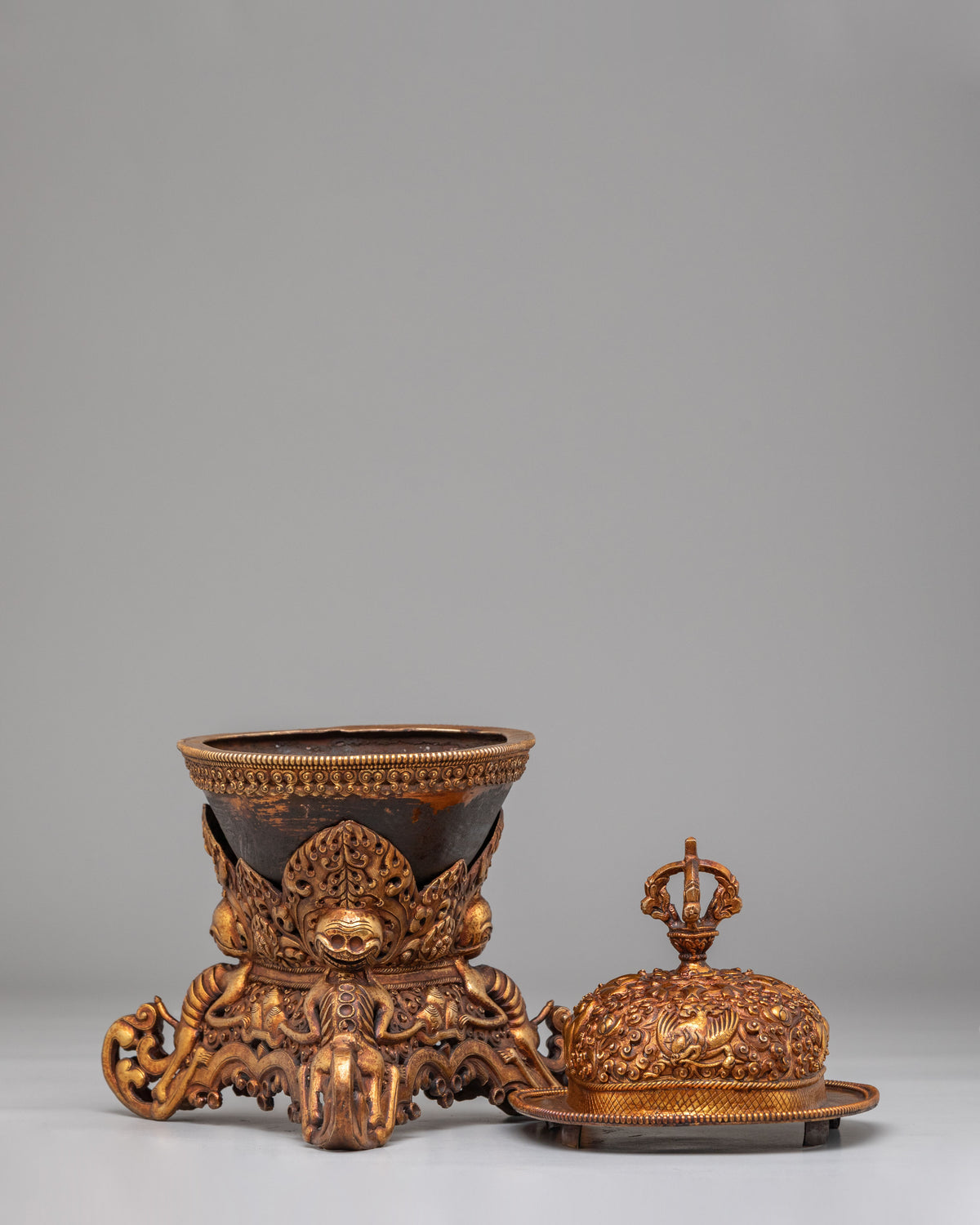 Traditional Tibetan Kapala Set for Altar | Ritual Offering Vessel
