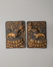 Antique Snow Lion Copper Wall Hanging Set