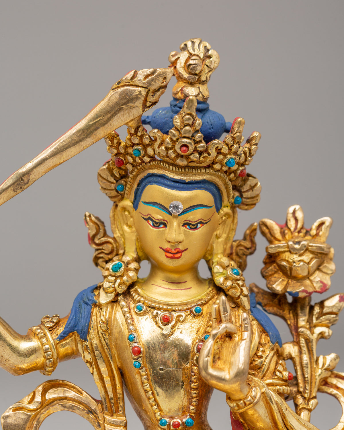 24K Gold Plated Manjushri Sculpture | Wisdom Deity Sculpture