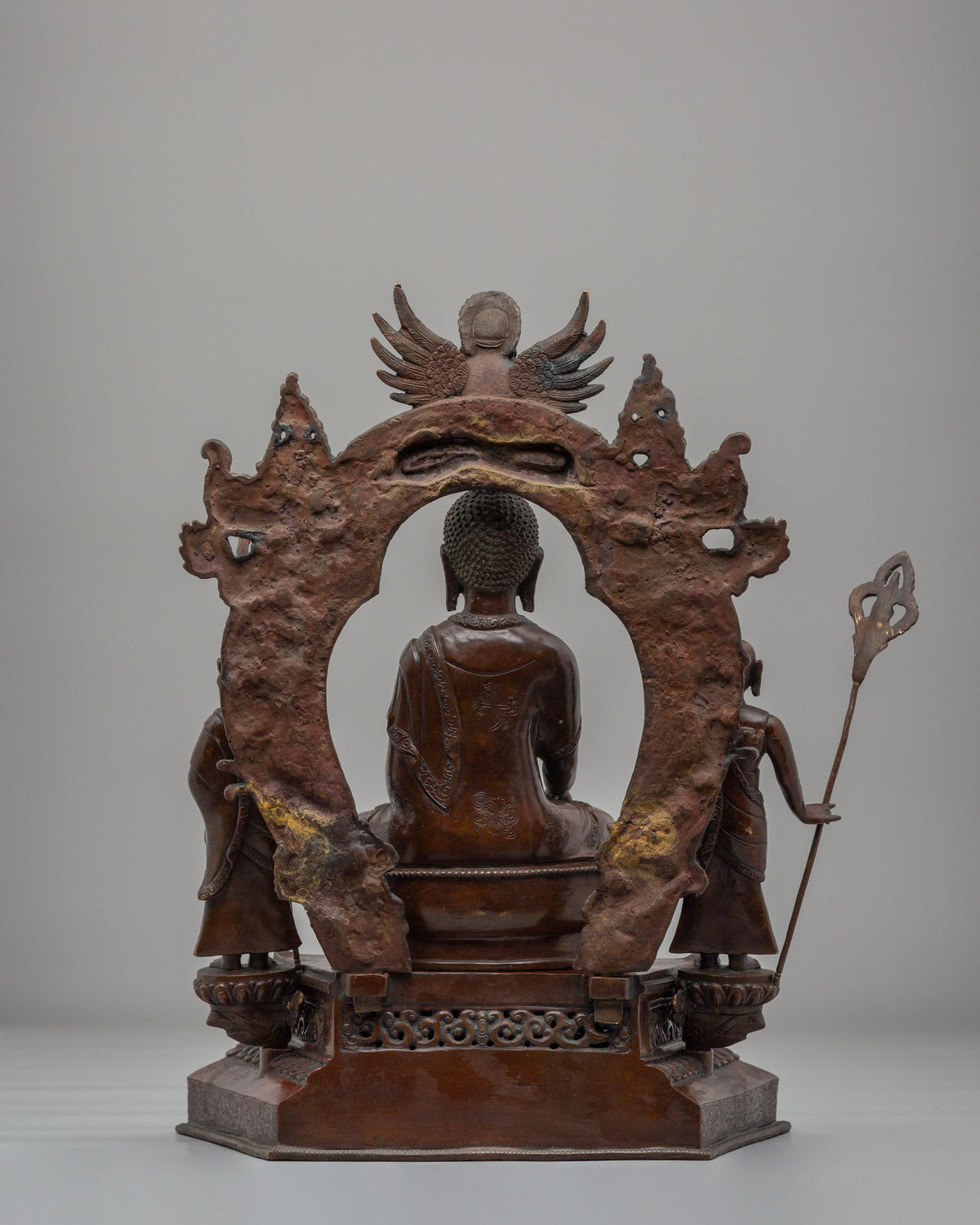 Buddha Shakyamuni with Disciples Statue | Garuda Makara Throne
