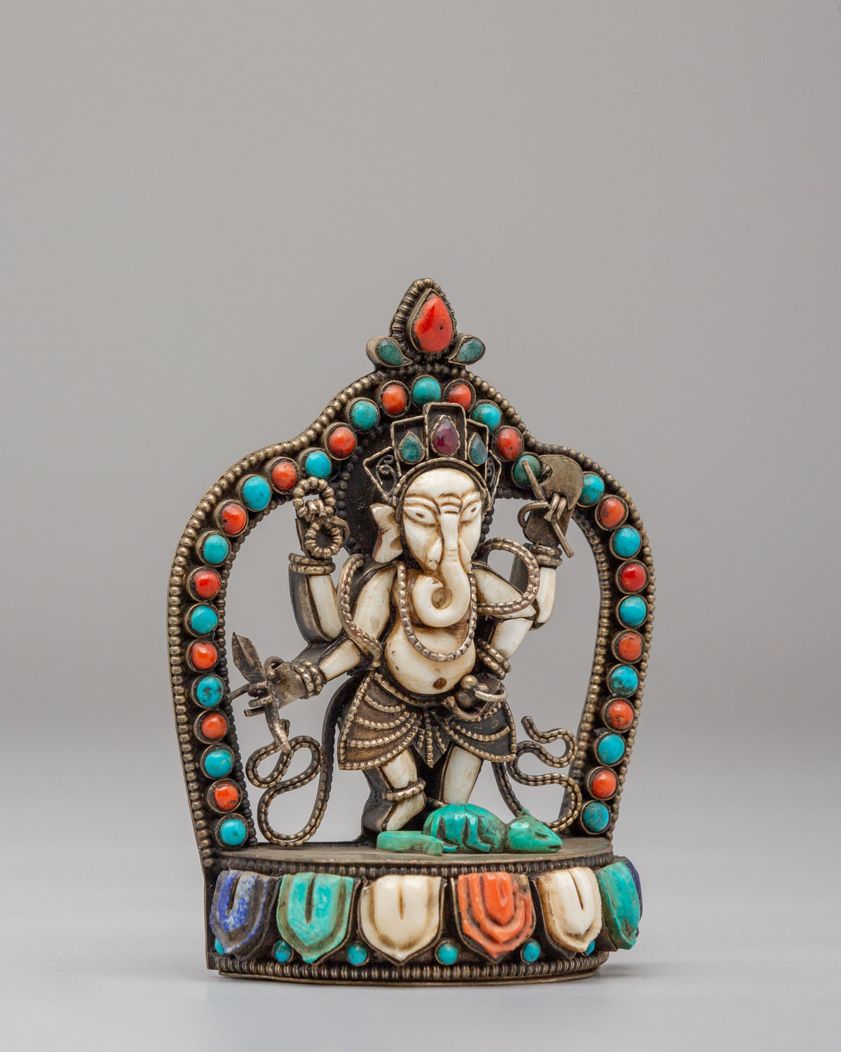 Handmade Standing Ganesh Statue | Copper Ganesha Sculpture with Gemstones
