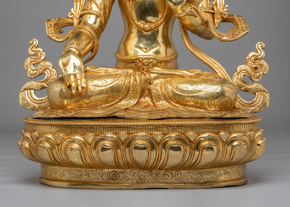 Tibetan Buddhist White Tara Sculpture | 24K Gold Plated Goddess Statue