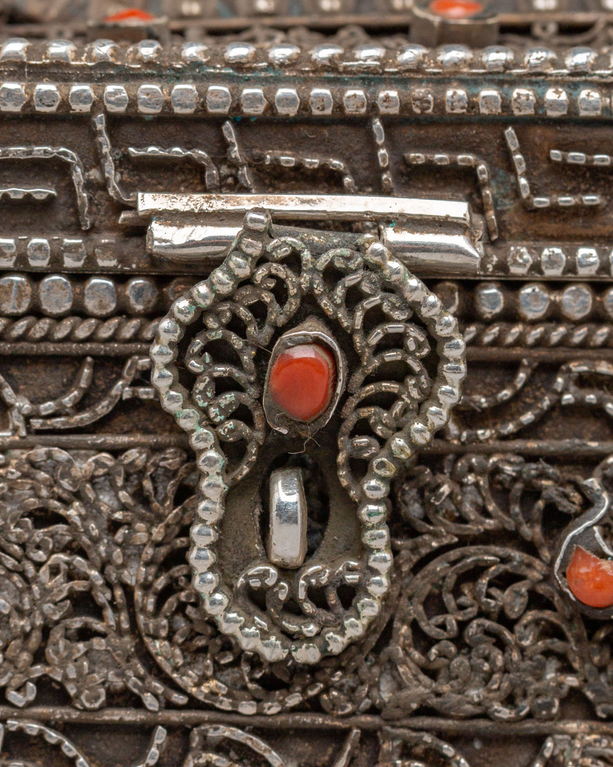 Buddhist Jewellery Box | Handcrafted Silver Filigree with Gemstones