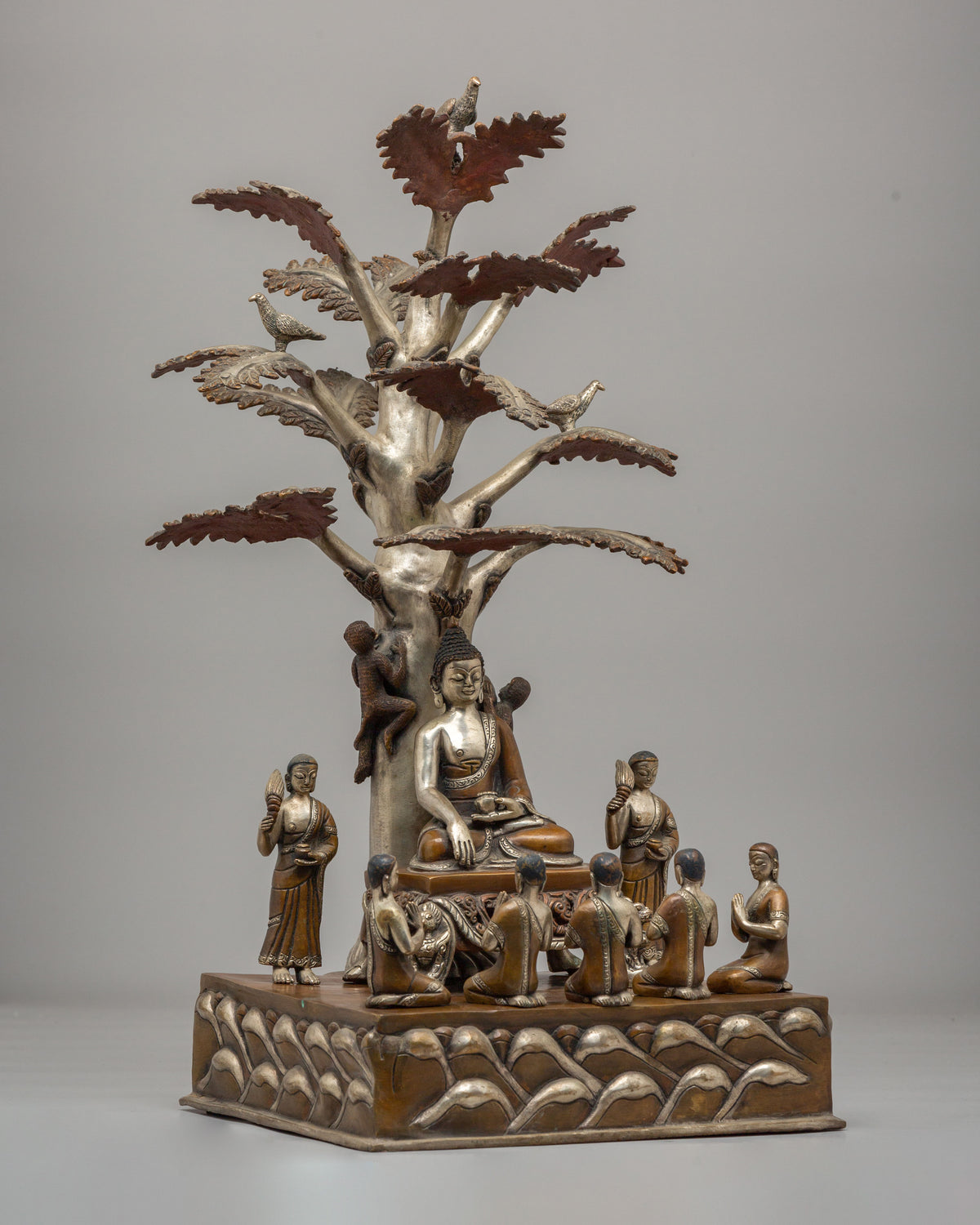 Buddha With Disciples Under Tree Statue | Spiritual Home Decor
