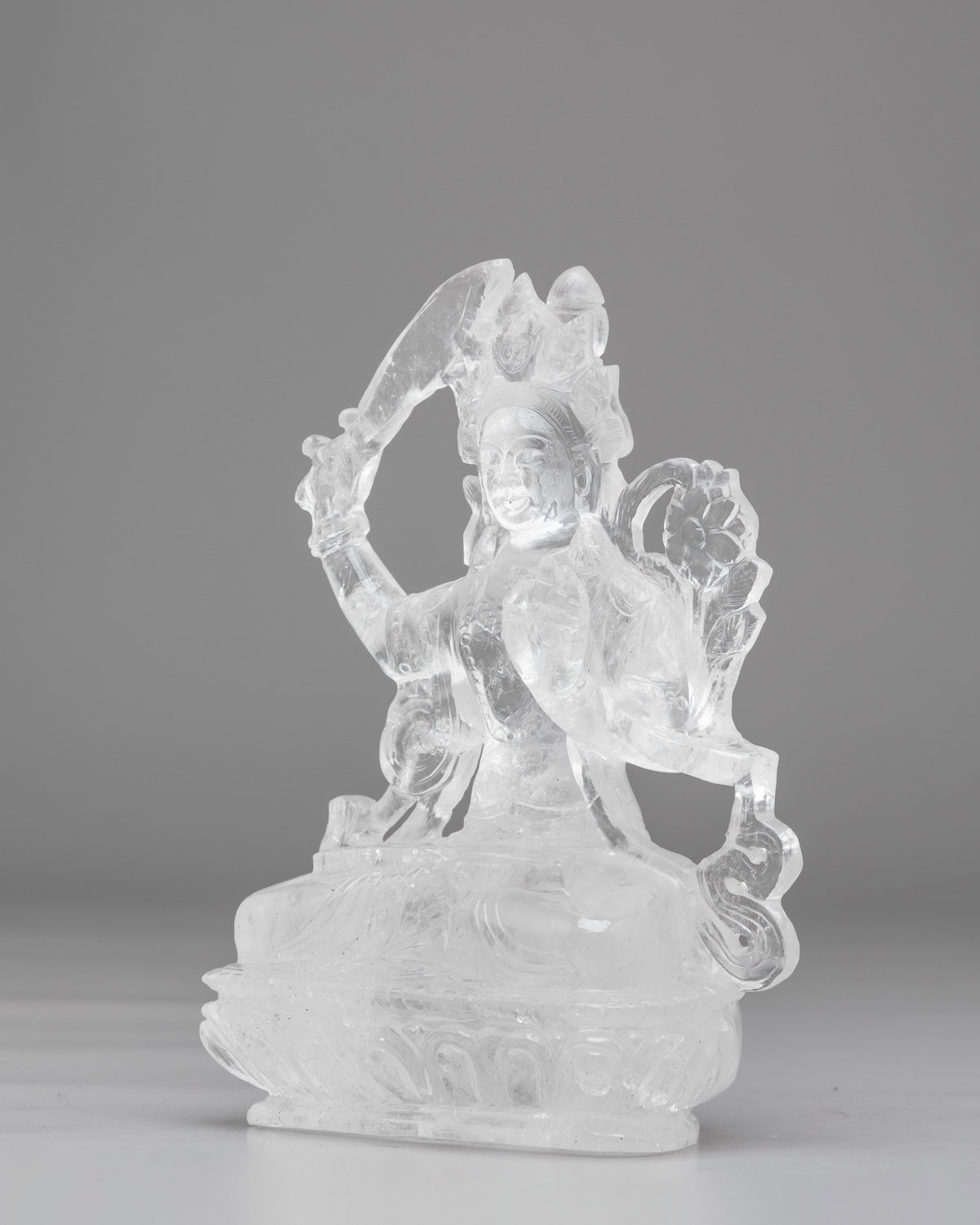 Crystal Manjushri Sculpture | Himalayan Crystal Buddhist Artwork