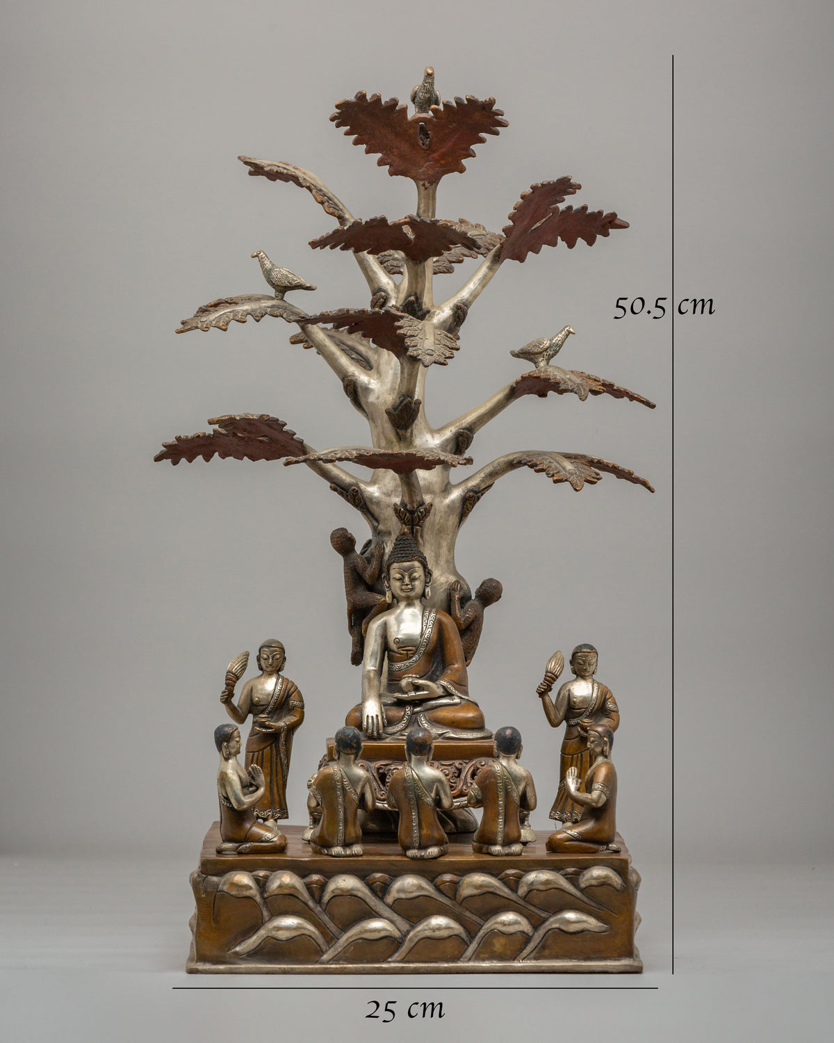 Buddha With Disciples Under Tree Statue | Spiritual Home Decor