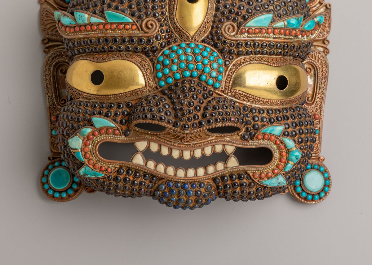 1980 Mask Wall hanging | Antique Copper Gemstone Artwork