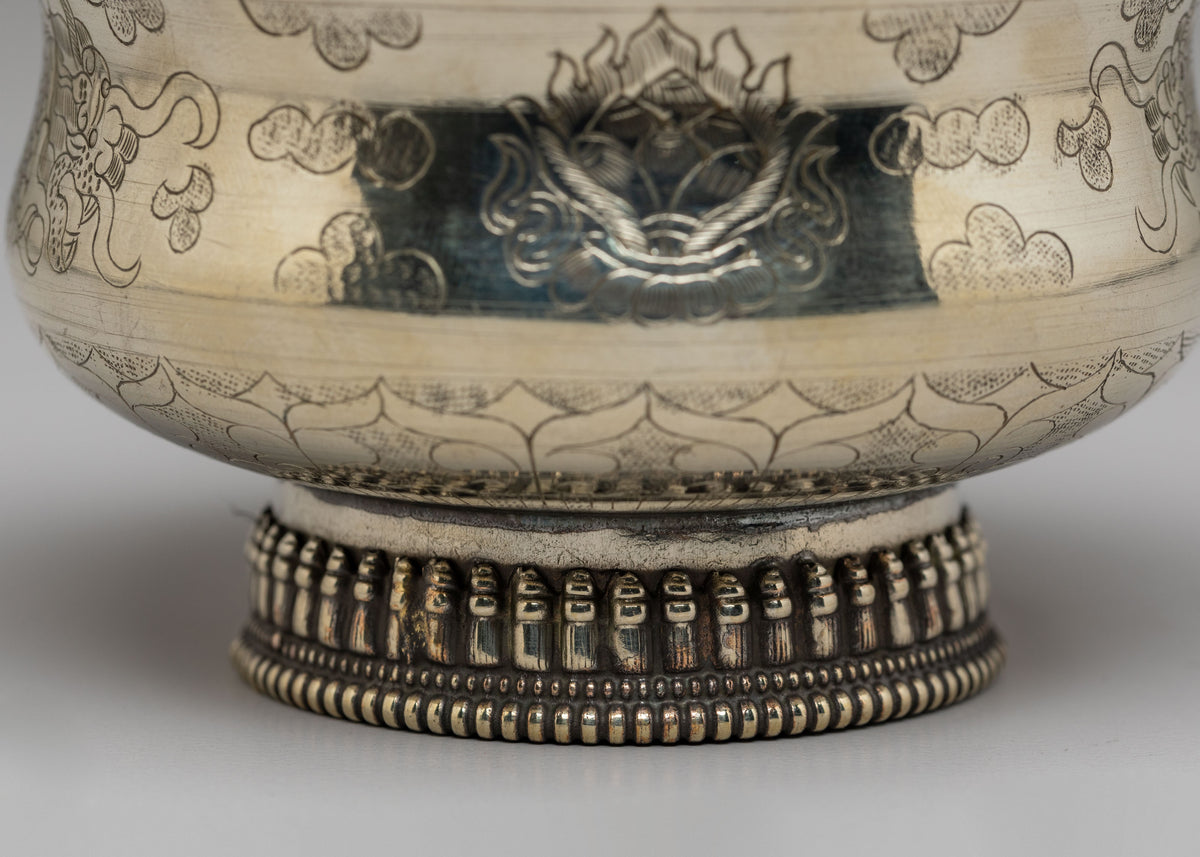 Buddhist Meditation Bowl Set | White Metal Offering Bowls