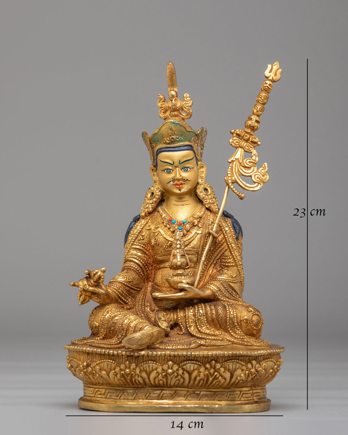 Himalayan Guru Rinpoche Buddhist Statue | Traditional Gold Plated Sculpture