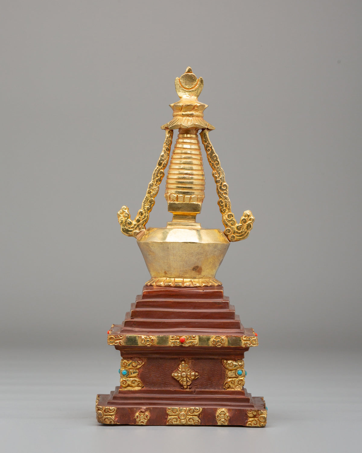 Tibetan Shrine Enlightenment Stupa | 24K Half Gold Plated Copper