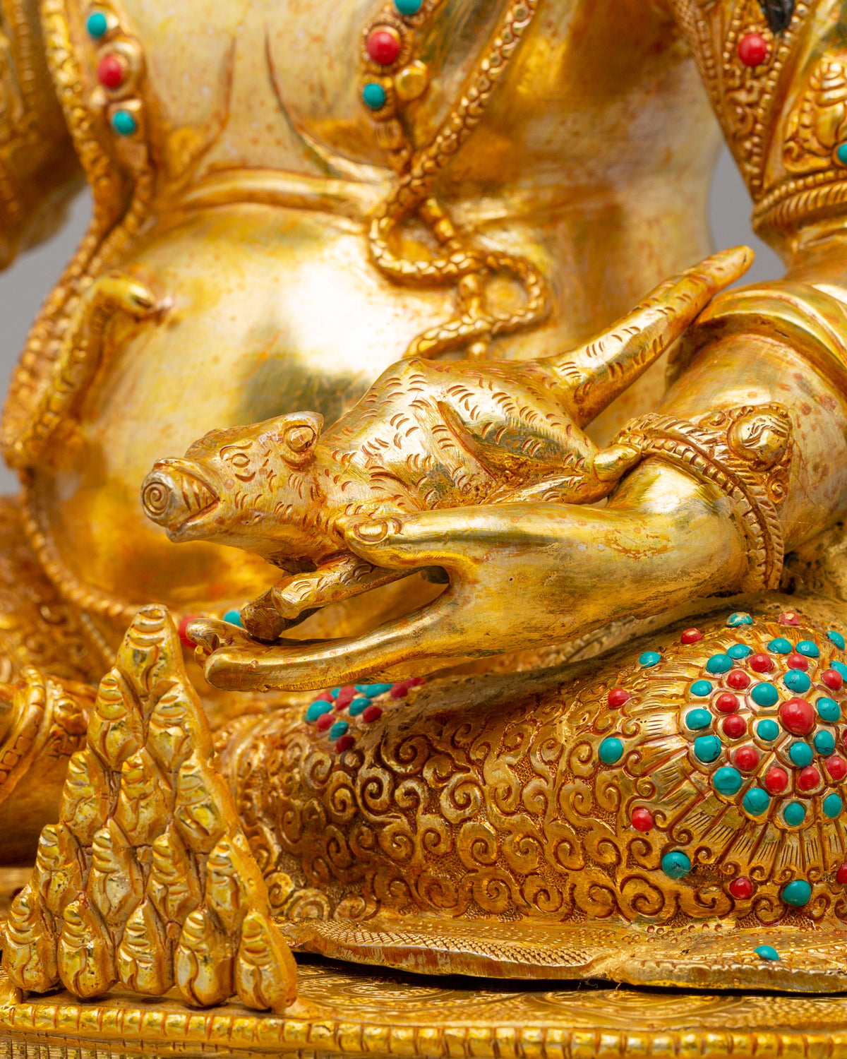 Traditional Dzambhala Altar Sculpture | 24K Gold Plated Buddhist Wealth Deity