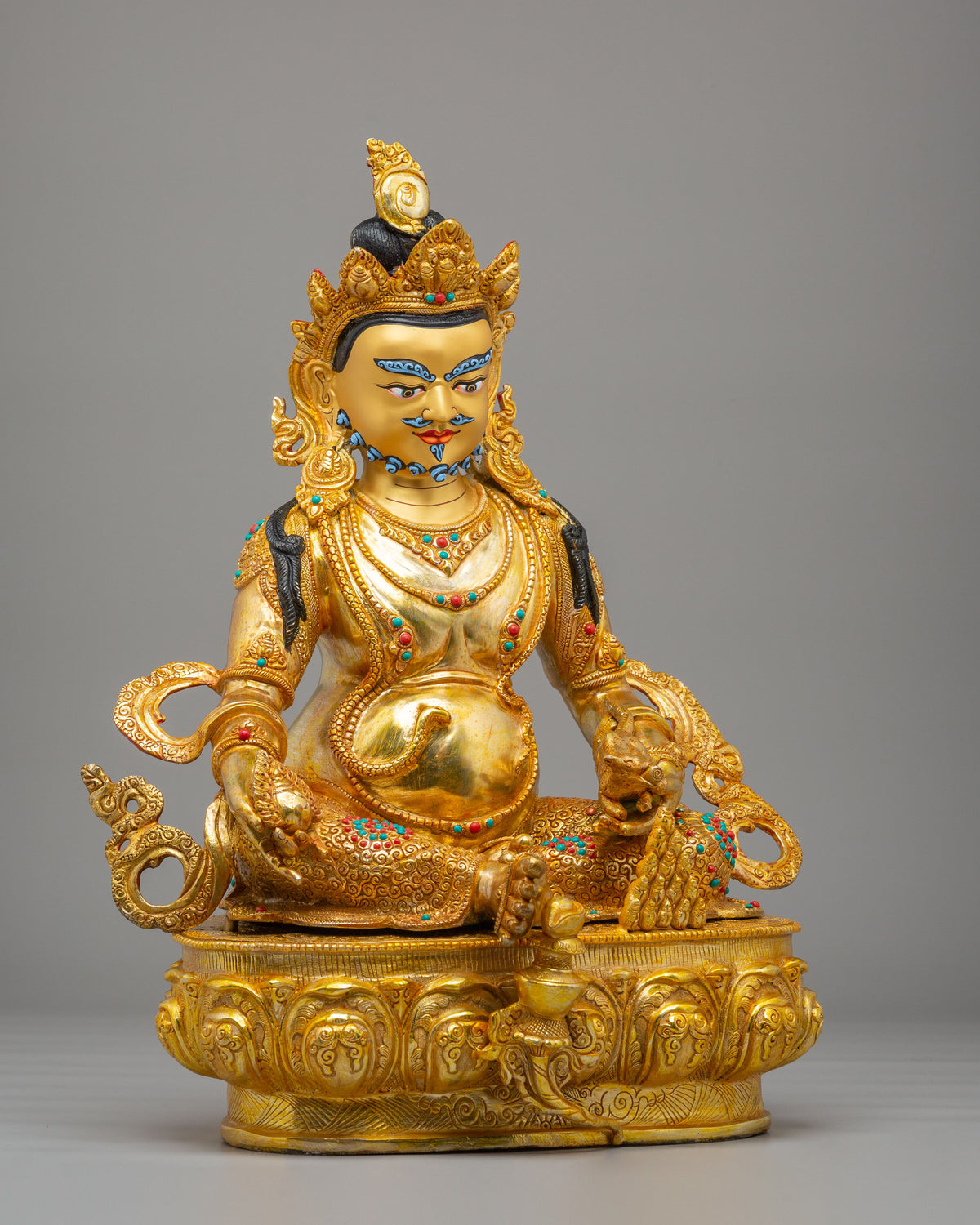 Traditional Dzambhala Altar Sculpture | 24K Gold Plated Buddhist Wealth Deity
