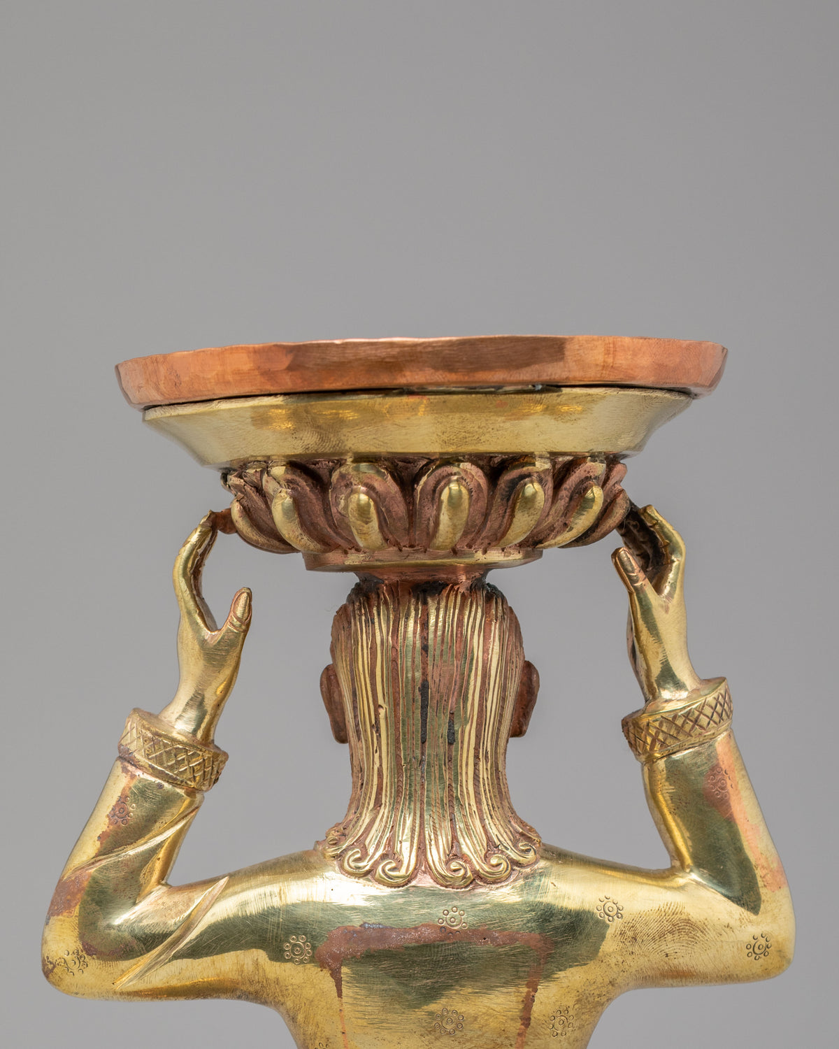 Tibetan Butter Lamp For Buddhist Shrine | Brass Lamp with Copper Holder