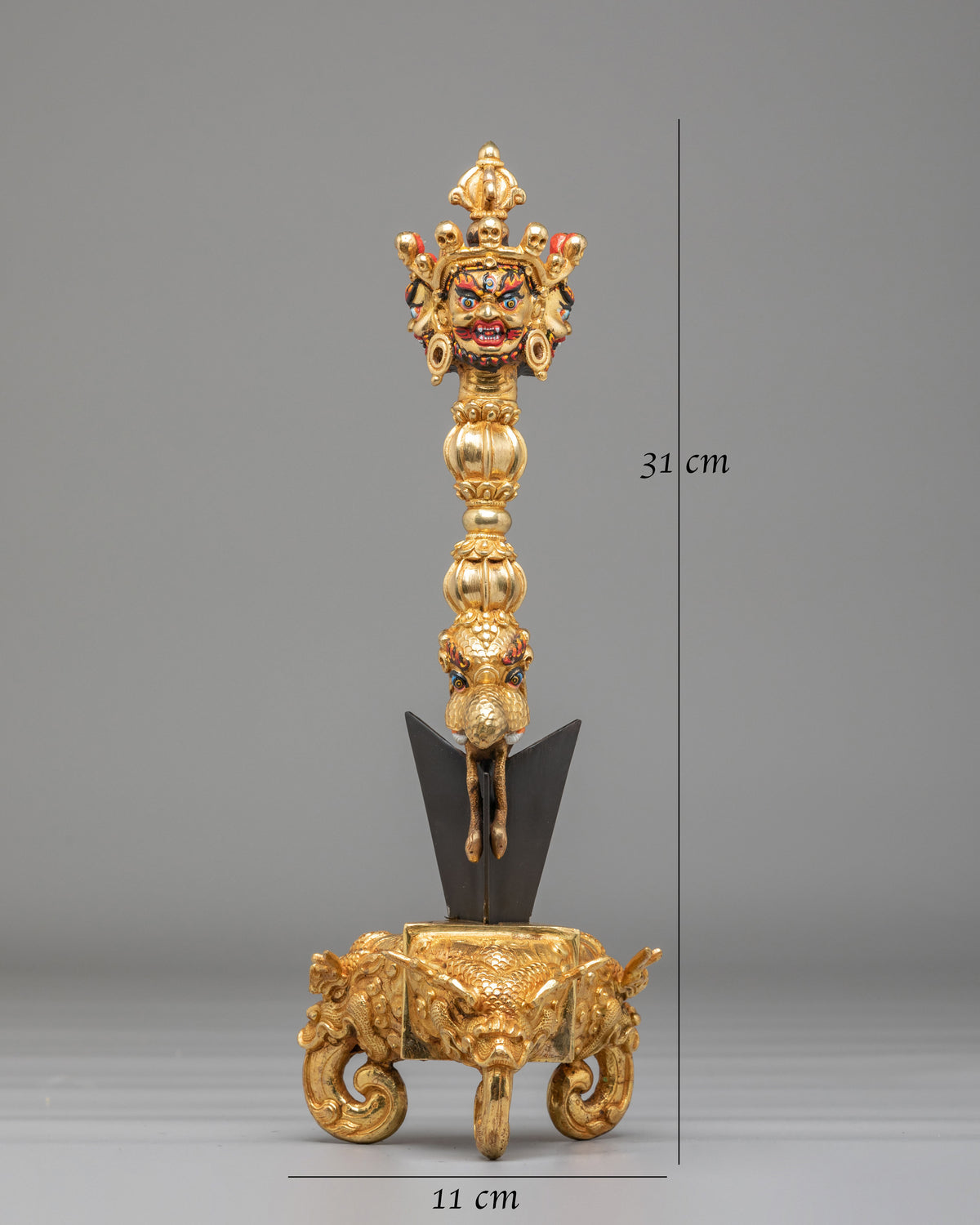 Traditional Buddhist Ceremonial Dagger Phurba | Gold Plated Tibetan Ritual Dagger