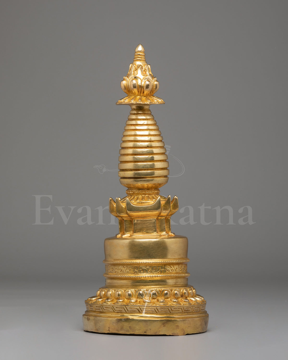 Sacred Buddhist Stupa for Home Shrine | Gold Plated Kadampa Stupa