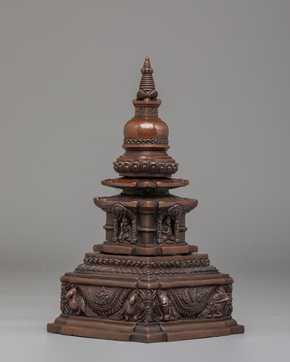 Meditation Shrine Stupa | Oxidized Copper Buddhist Sacred Art