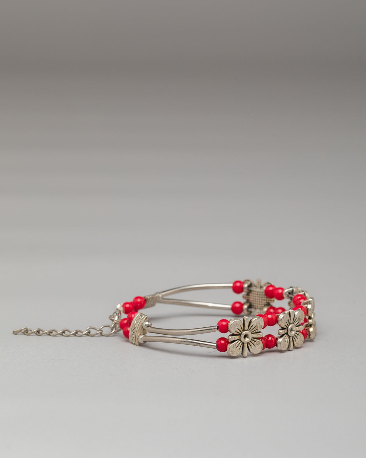Himalayan Traditional Bracelet | Coral White Metal