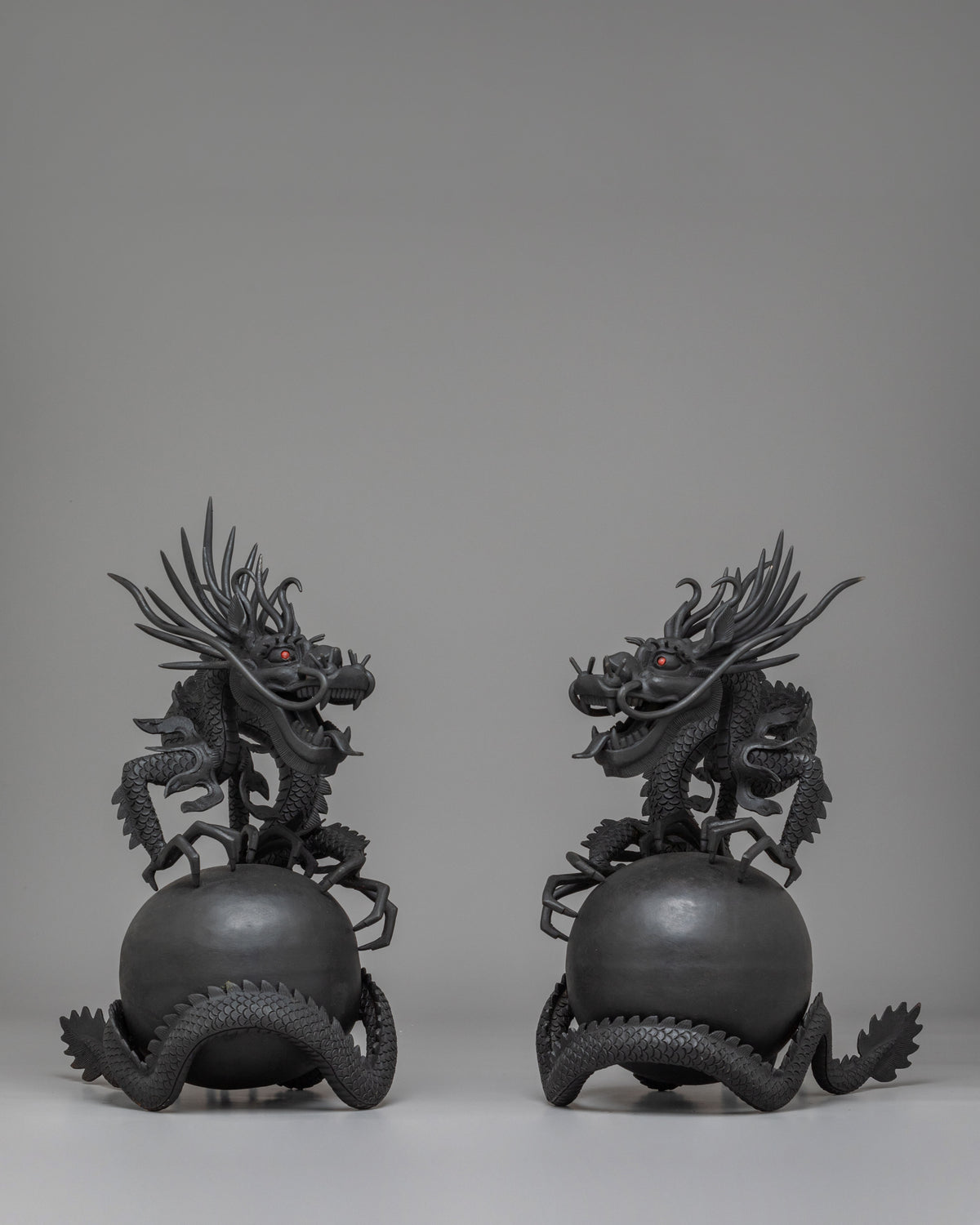 Handcrafted Dragon Sculpture Set | Tibetan Guardian Deity Figurines