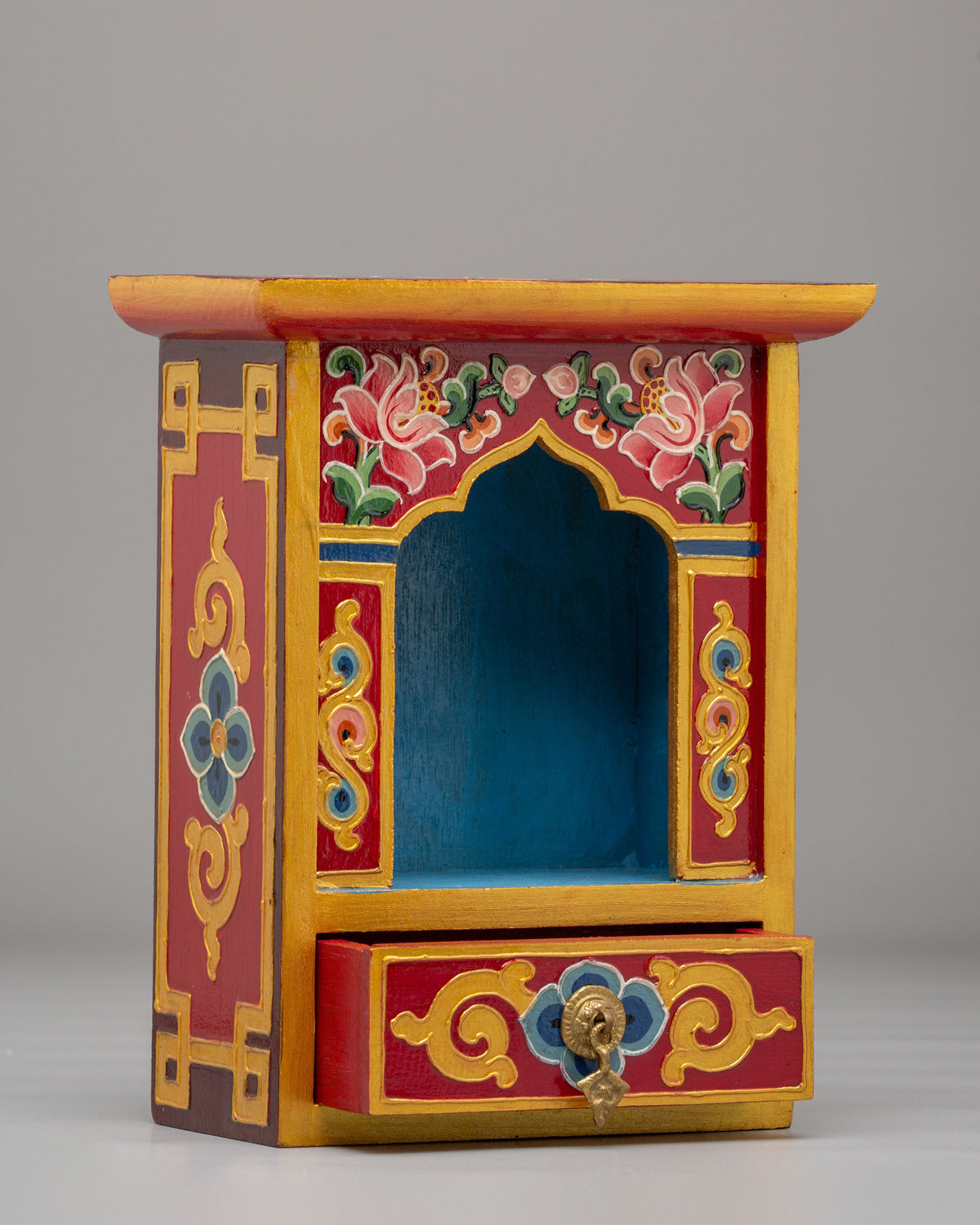 Buddhist Sacred Altar Box | Tibetan Wooden Shrine Cabinet