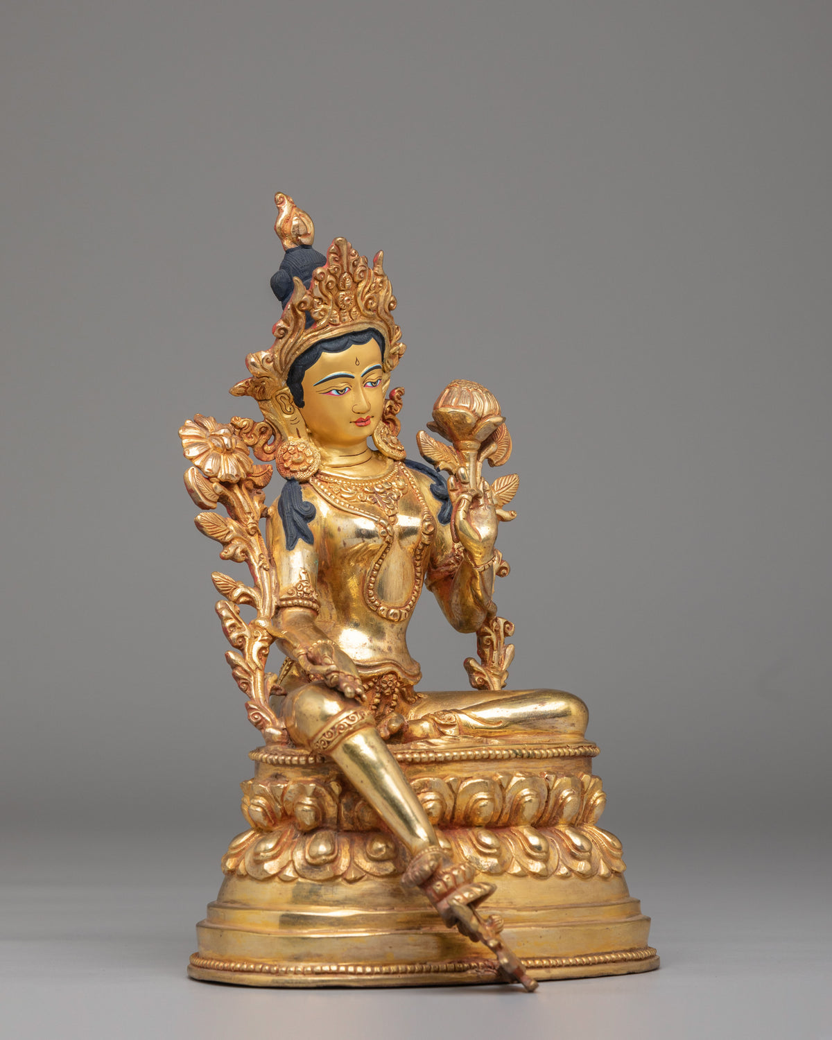 Tibetan Green Tara Shrine Statue | Buddhist Sculpture for Altar Decor