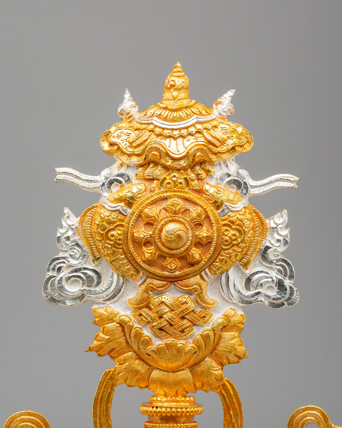 Buddhist Dharma Wheel for Altar | Gold and Silver Plated Sacred Artwork