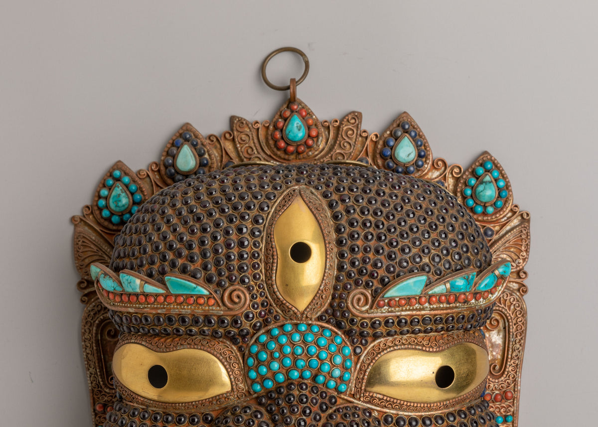 1980 Mask Wall hanging | Antique Copper Gemstone Artwork