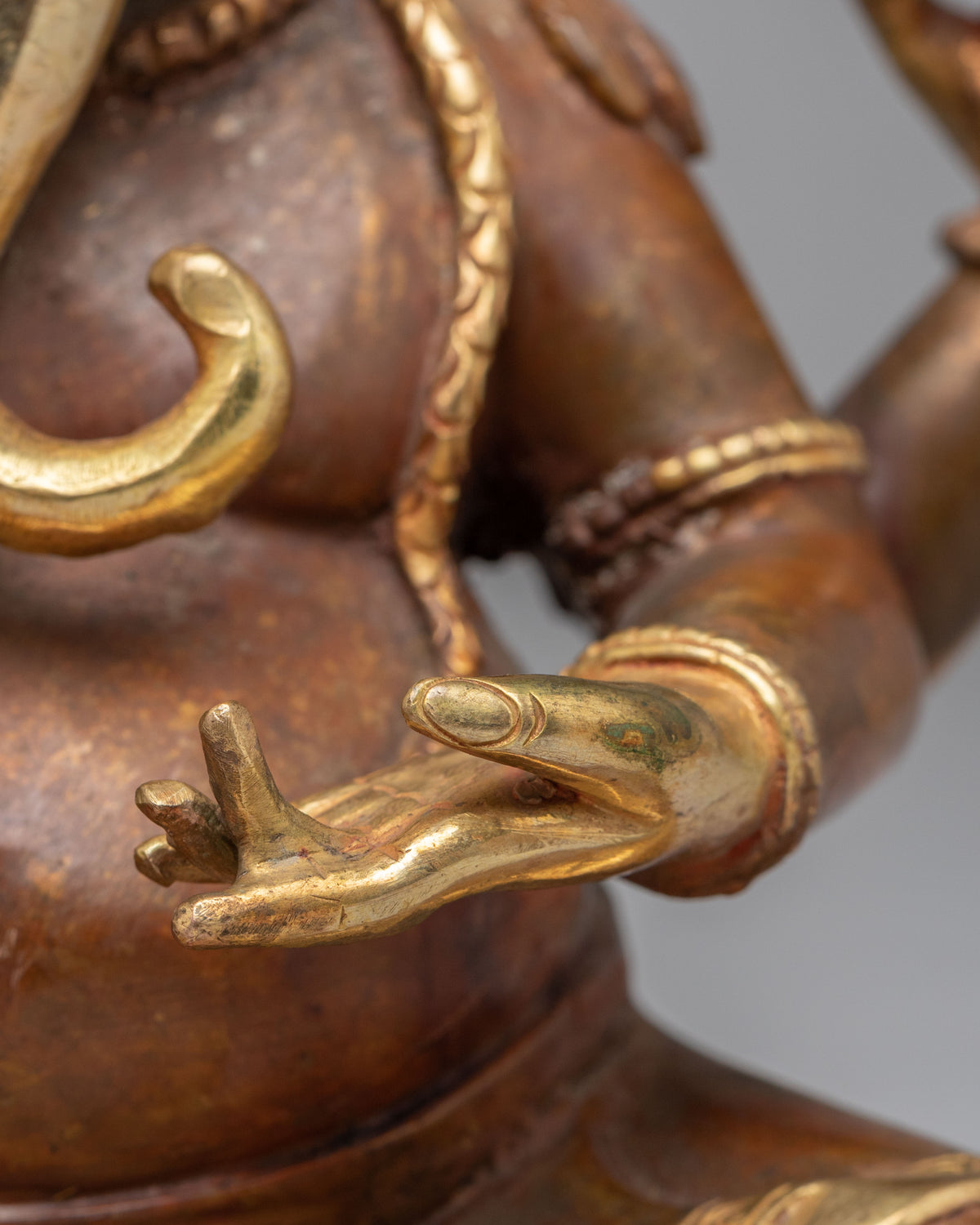Sacred Himalayan Ganesh Altar Statue | Gold Plated Copper Ganesha Sculpture