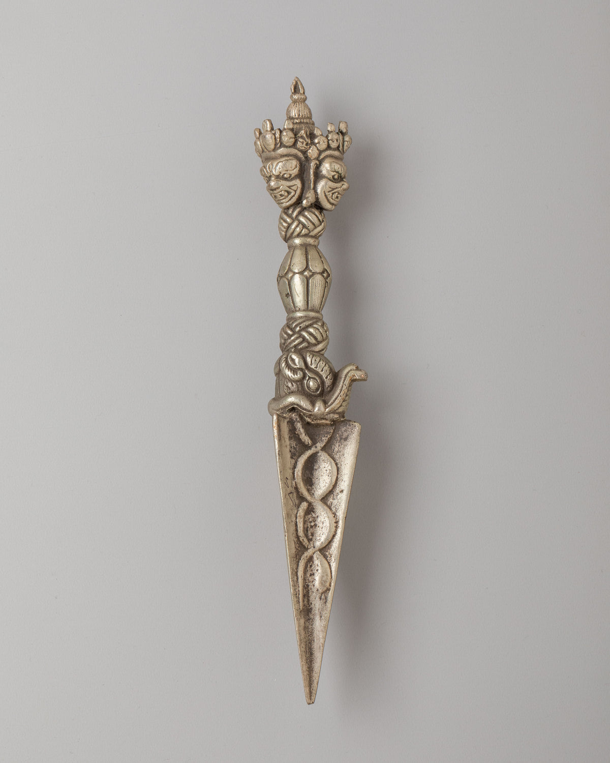 Traditional Tibetan Phurba for Altar | Silver Plated Ritual Dagger