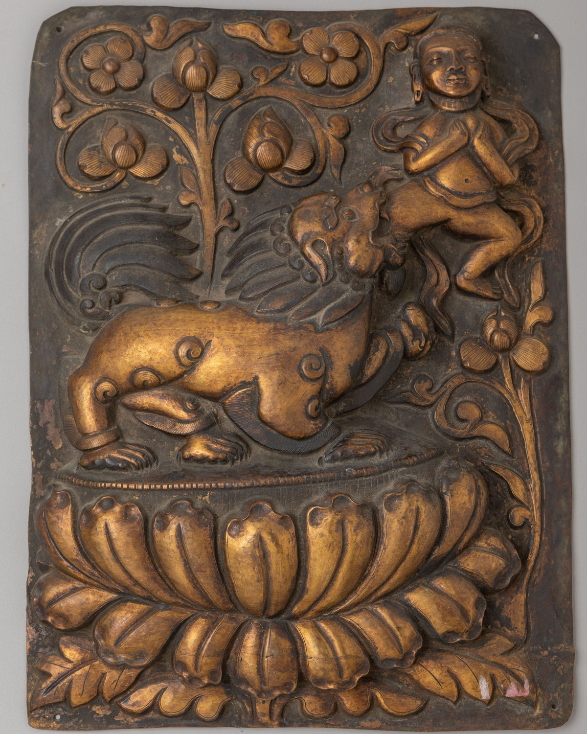 Antique Snow Lion Copper Wall Hanging Set | 35+ Year Himalayan Art