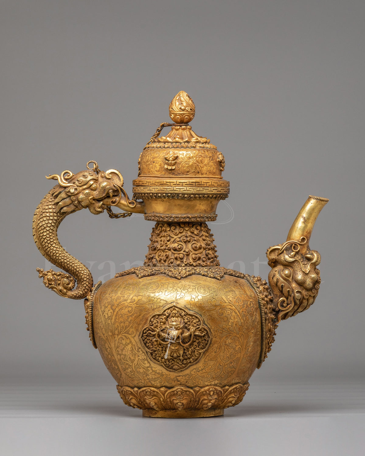 Tibetan Tea Serving Pot | Fire Gilded Copper Himalayan Vessel