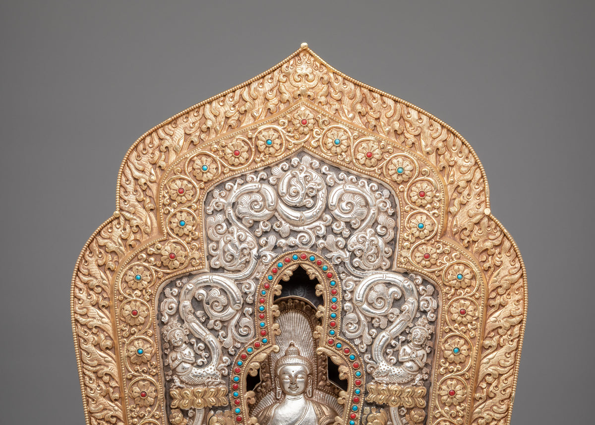 Tibetan Buddha Ghau Box | Gold and Silver Plated Shakyamuni Shrine