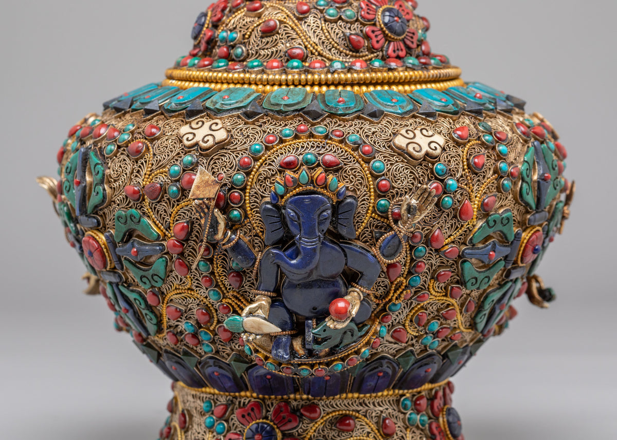 Ganesha Carved Decorative Vessel | Spiritual Home Decor