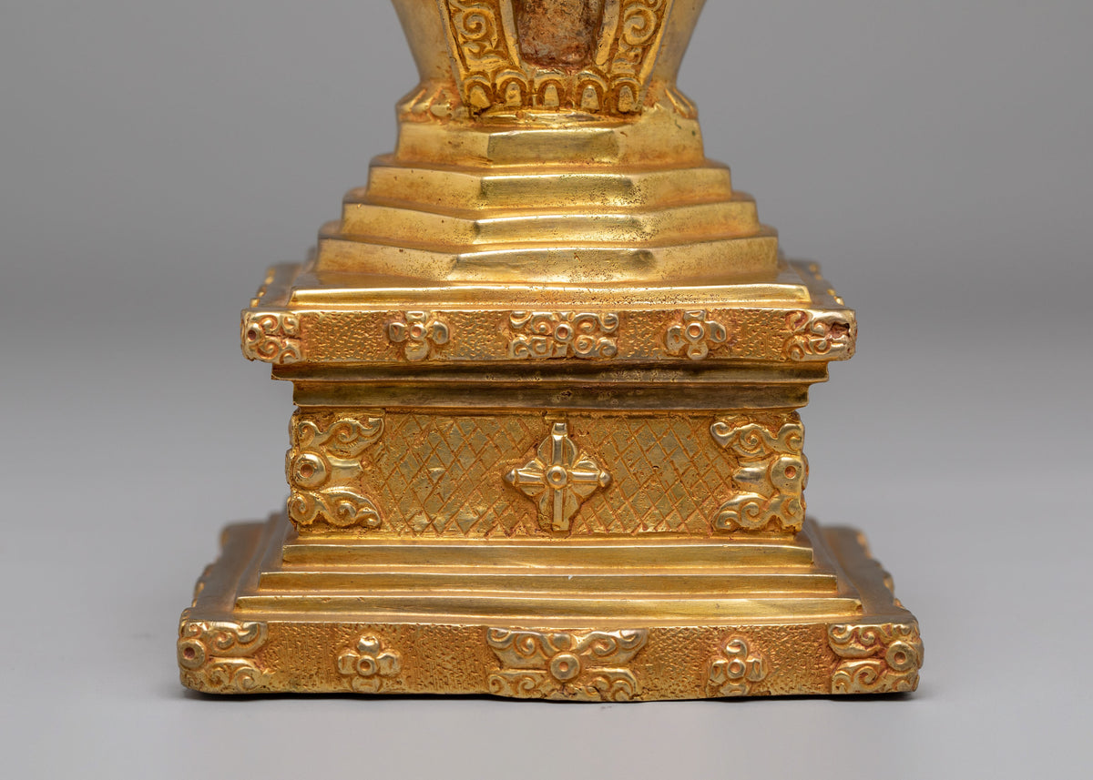 Stupa of Reconciliation for Buddhist Altar | Gold-Plated Copper Sculpture