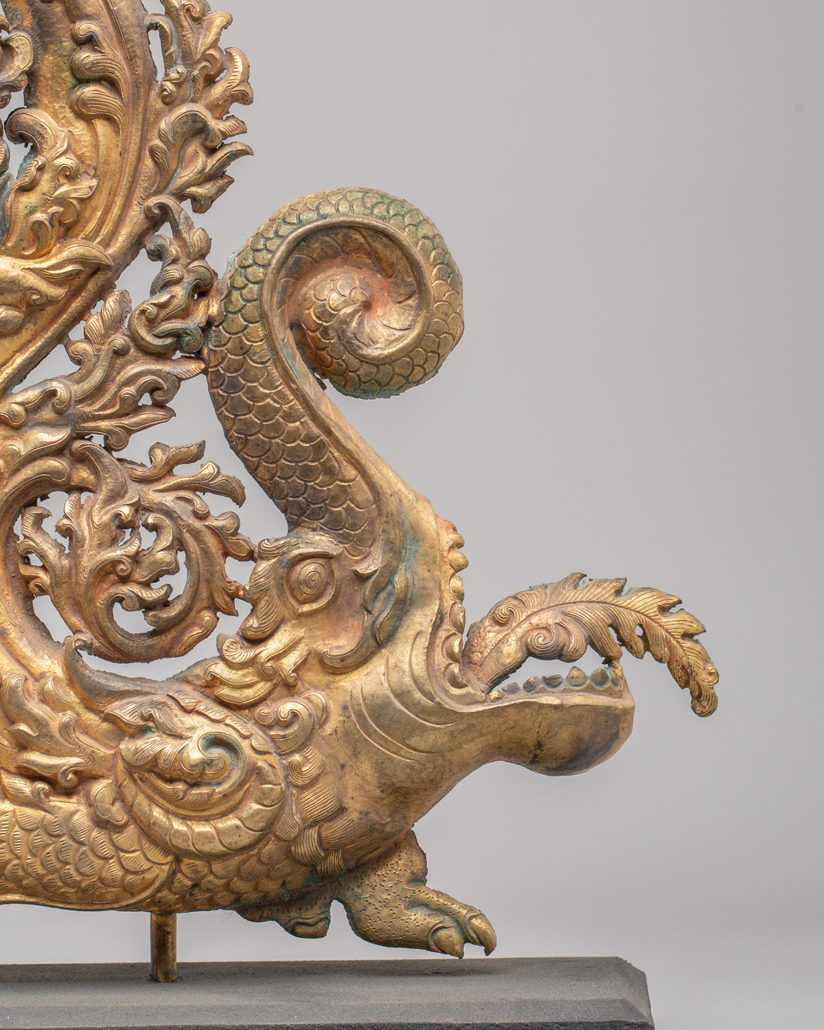 Handcrafted Makara Sculpture Pair | Gold Plated Copper Artwork