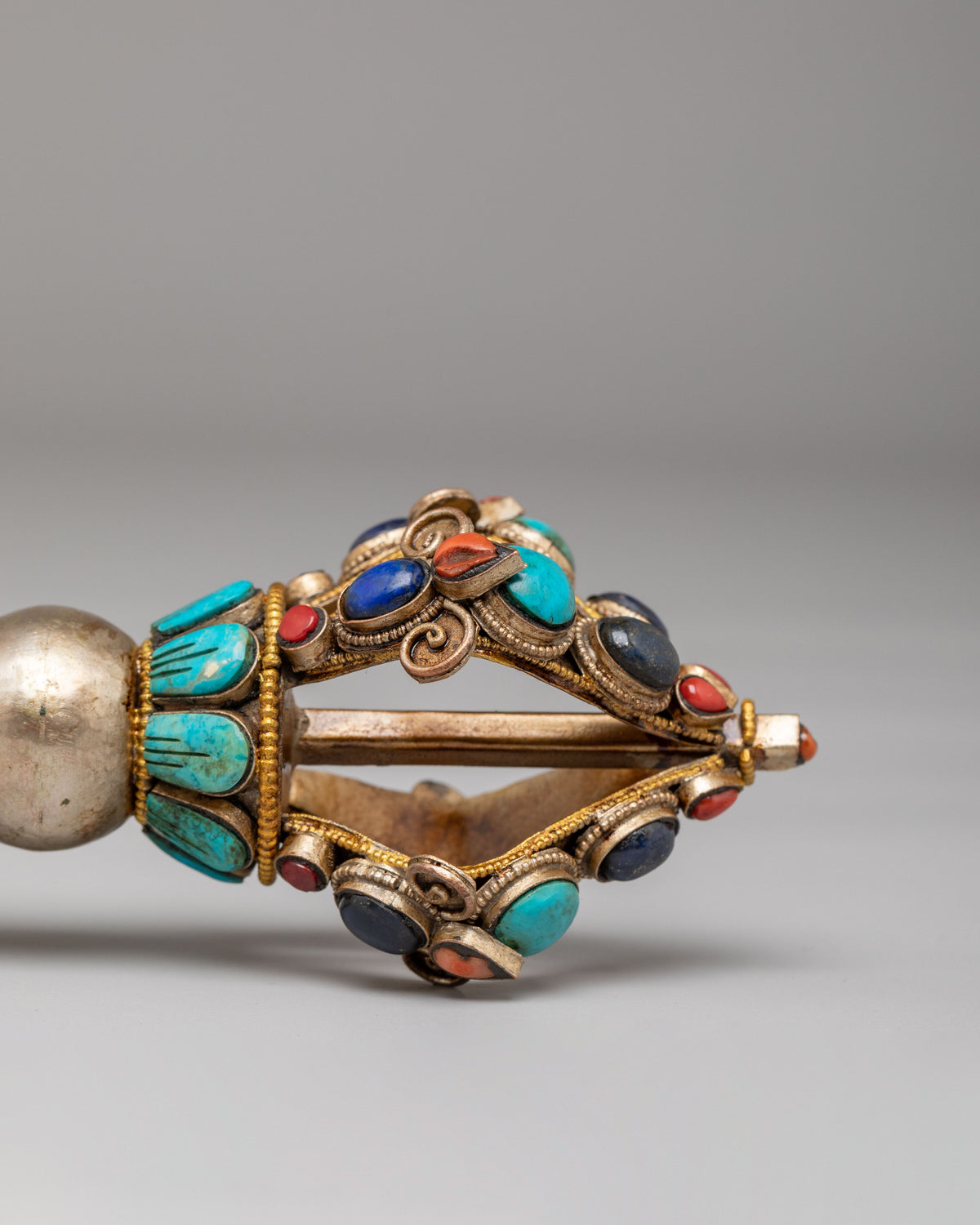 Buddhist Vajra Dorje Ritual Tool | Copper Vajra with Handcarved Gemstones