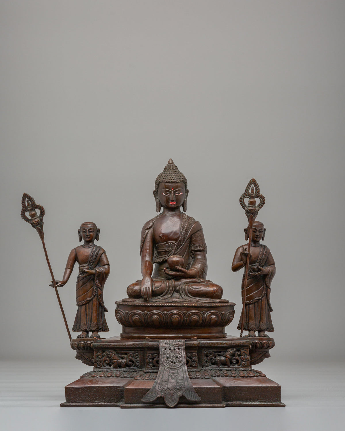 Buddha Shakyamuni with Disciples Statue | Garuda Makara Throne