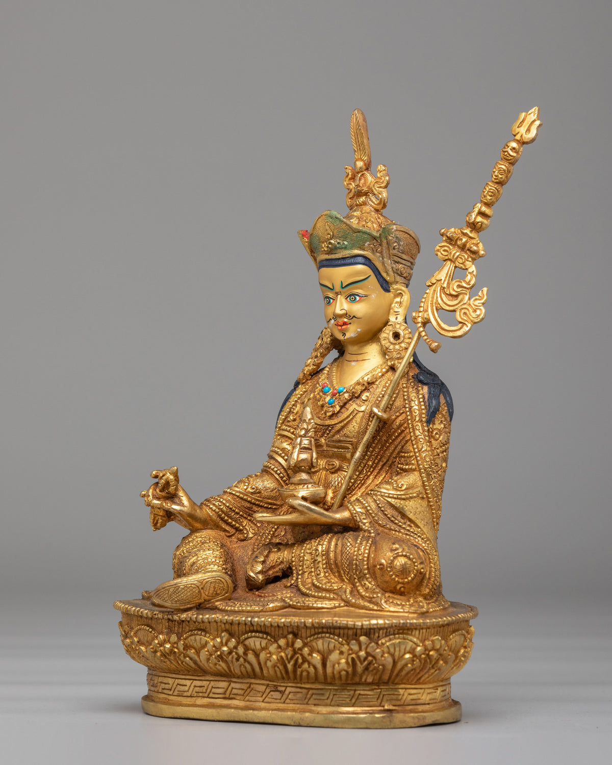 Himalayan Guru Rinpoche Buddhist Statue | Traditional Gold Plated Sculpture