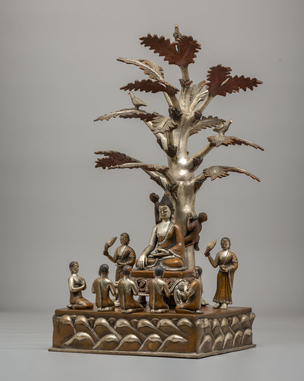 Buddha With Disciples Under Tree Statue | Spiritual Home Decor
