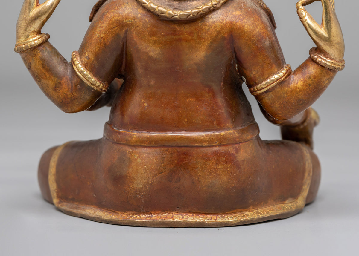 Sacred Himalayan Ganesh Altar Statue | Gold Plated Copper Ganesha Sculpture