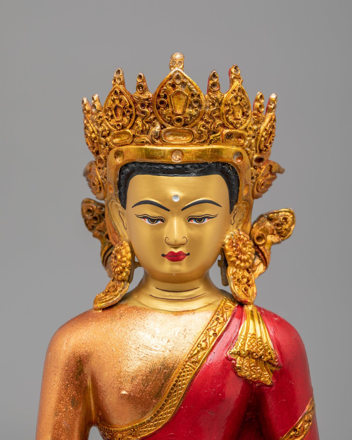 Crowned Shakyamuni Buddha Statue | Gold Plated Copper