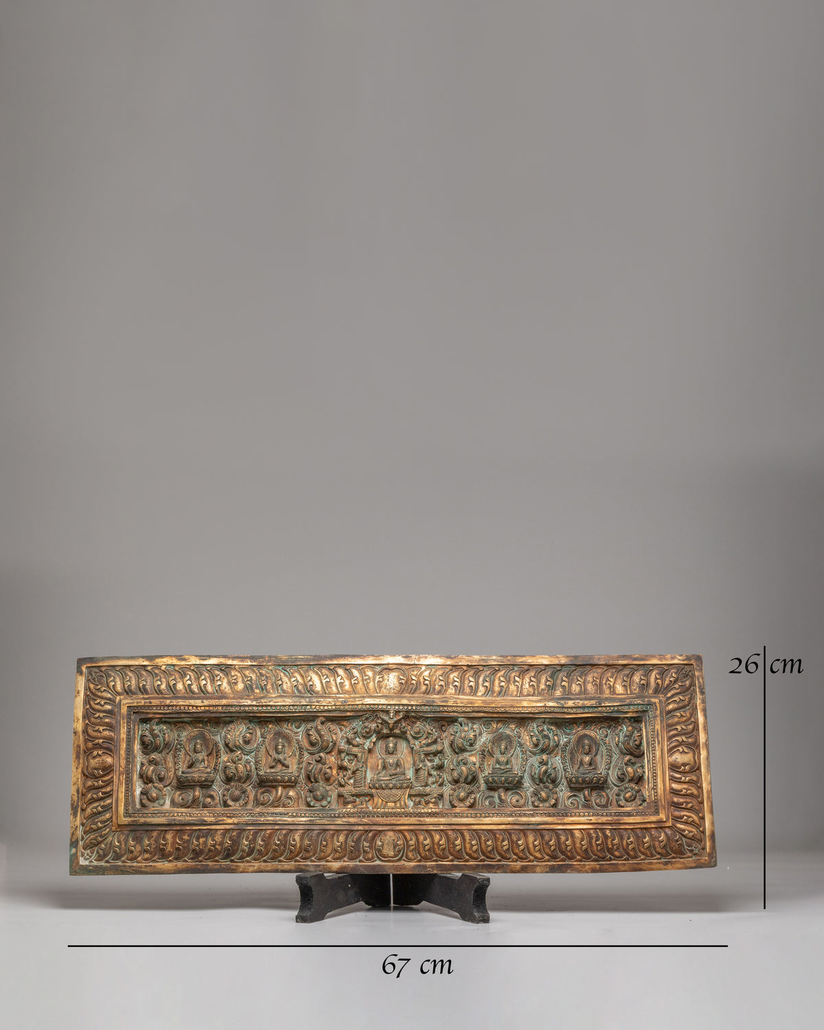 Handcrafted Buddhist Home Decor With Stand | Five Buddha Copper Panel