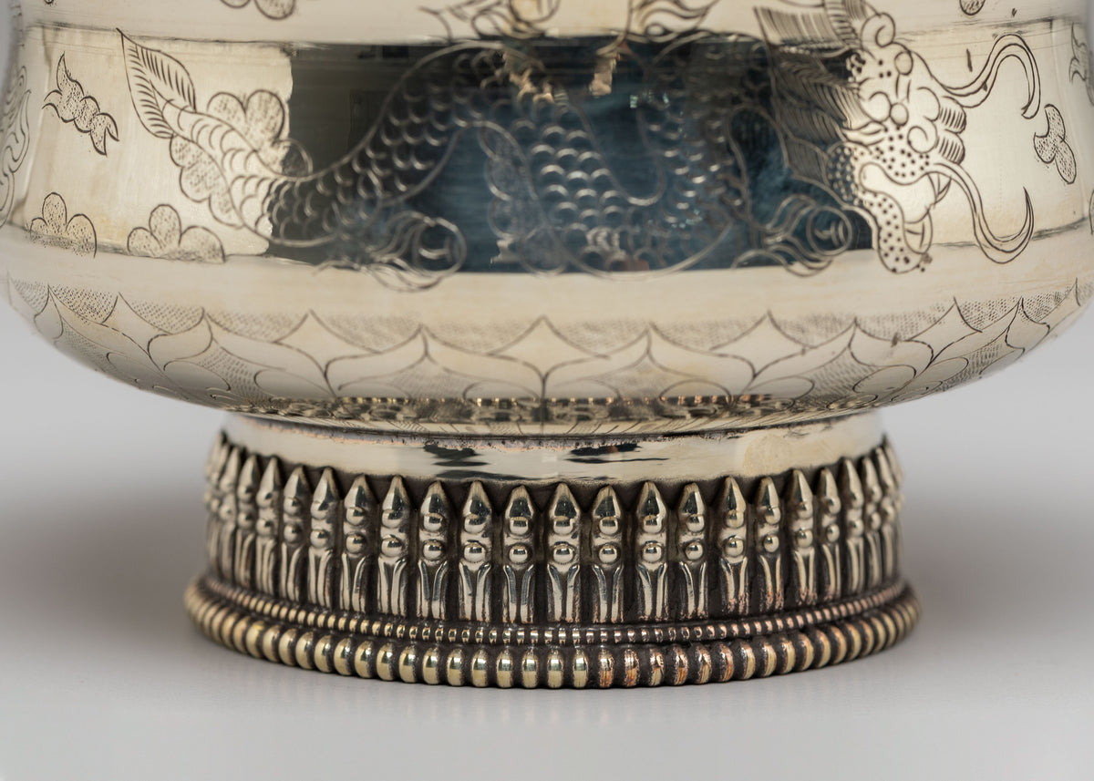 Buddhist Meditation Bowl Set | White Metal Offering Bowls