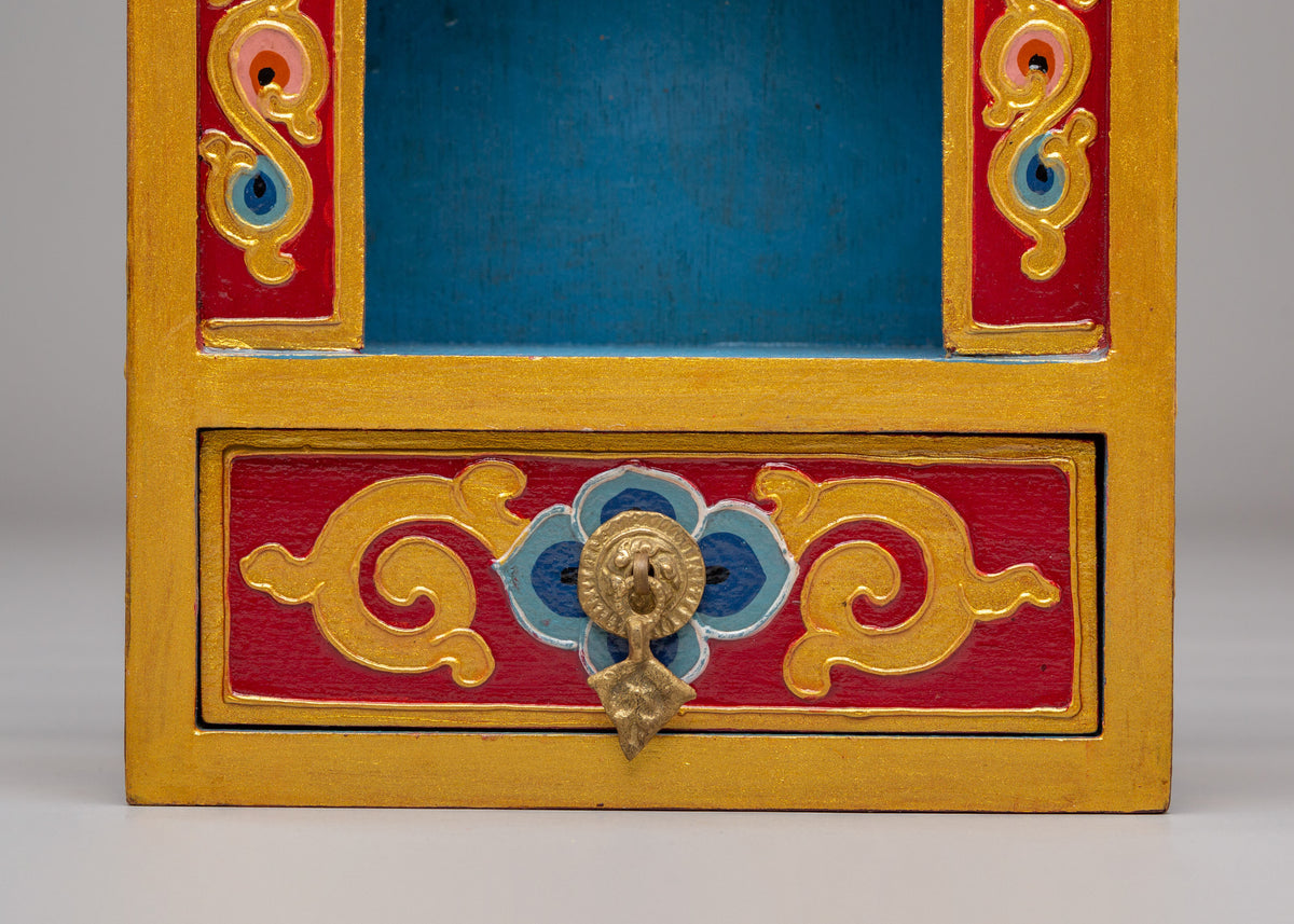 Buddhist Sacred Altar Box | Tibetan Wooden Shrine Cabinet