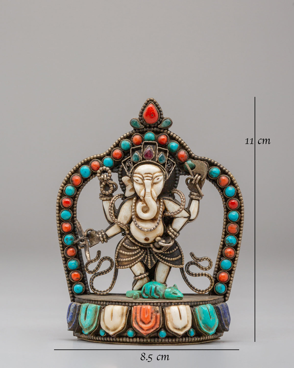 Handmade Standing Ganesh Statue | Copper Ganesha Sculpture with Gemstones