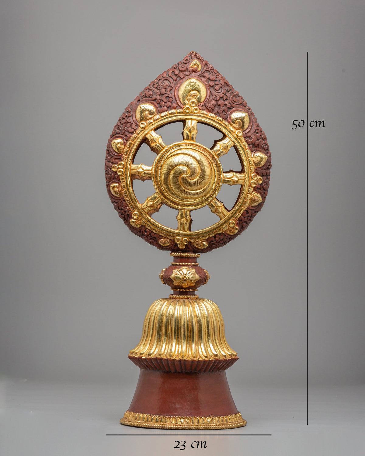 Sacred Buddhist Dharma Wheel | Gold Plated Oxidized Copper Sculpture